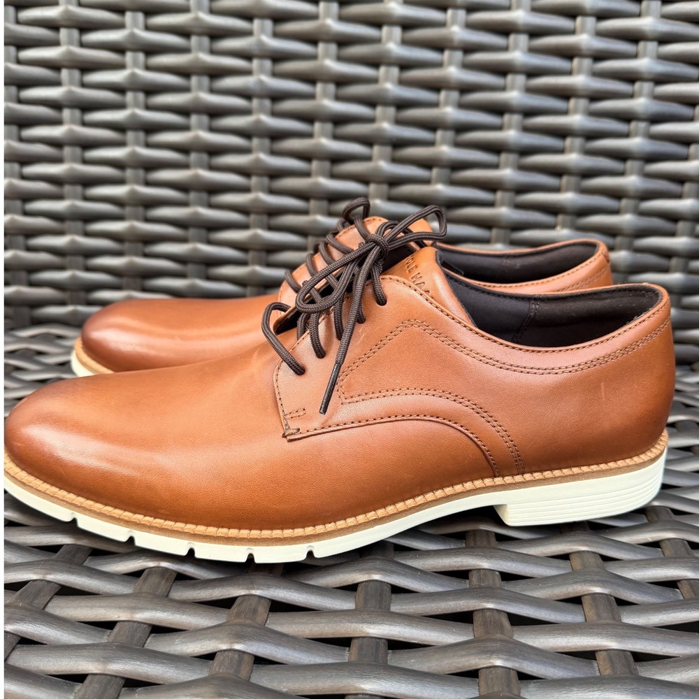 Cole Haan Mens FlexGrand 360 Tan Leather Plain Toe Derby Shoes Size 10M New - Picture 5 of 11